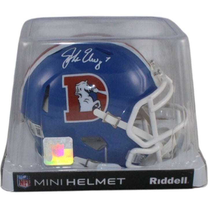 John Elway Autographed Denver Broncos TB Mini Helmet Beckett Witness 55218