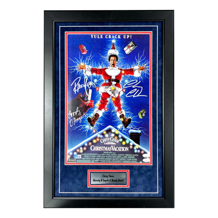 Chevy Chase Beverly D'Angelo Quaid Signed Christmas Vacation Poster Framed JSA