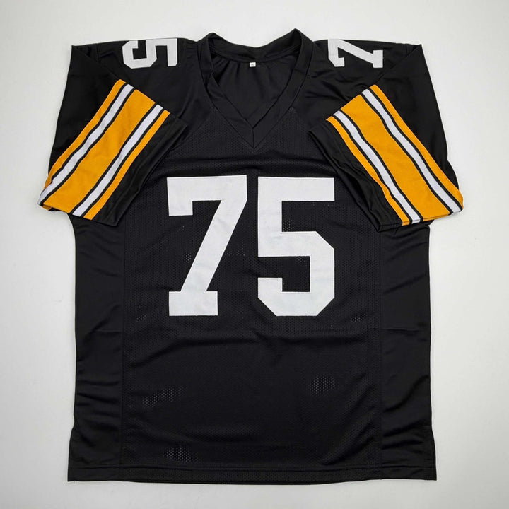Autographed/Signed Mean Joe Greene HOF 87 Pittsburgh Black Jersey JSA COA