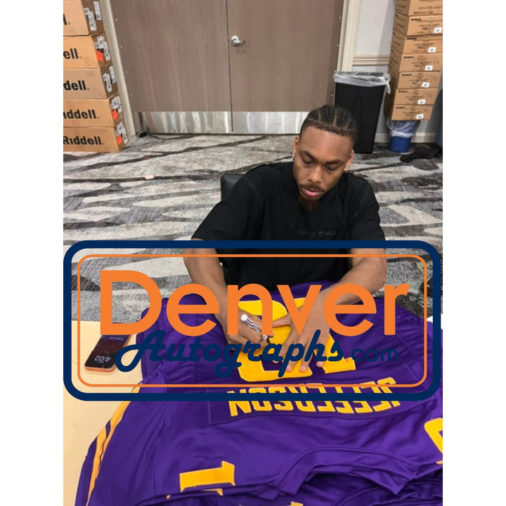 Justin Jefferson Autographed Pro Style Sz XL Purple Jersey Beckett Witness 57920