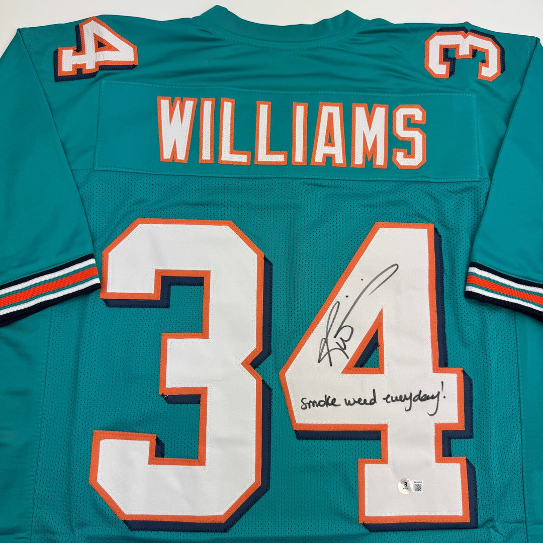 Autographed/Signed Ricky Williams Weed Miami Teal Football Jersey BAS COA