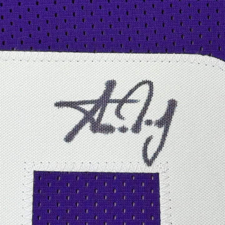 Framed Autographed/Signed Aaron Jones 35x39 Minnesota Purple Jersey BAS COA