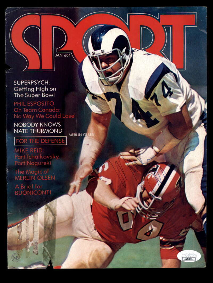 Merlin Olsen JSA Autographed Vintage Signed Sport Magazine Cover Rams