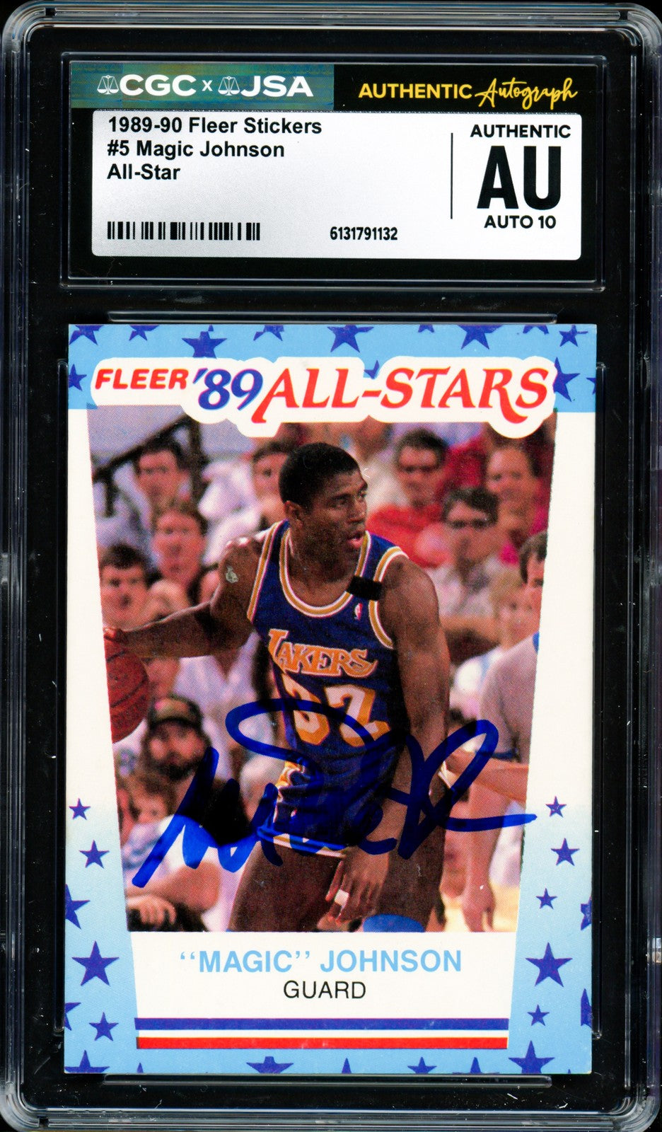 Magic Johnson Signed 1989-90 Fleer Sticker Card #5 Lakers Sig GM 10 CGC x JSA