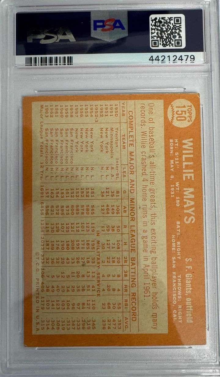 Graded 1964 Topps Willie Mays #150 Baseball Card PSA 5 Excellent