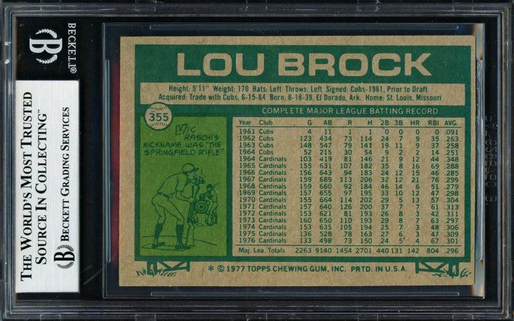 Lou Brock Signed 1977 Topps Card 355 St. Louis Cardinals Beckett #18283347