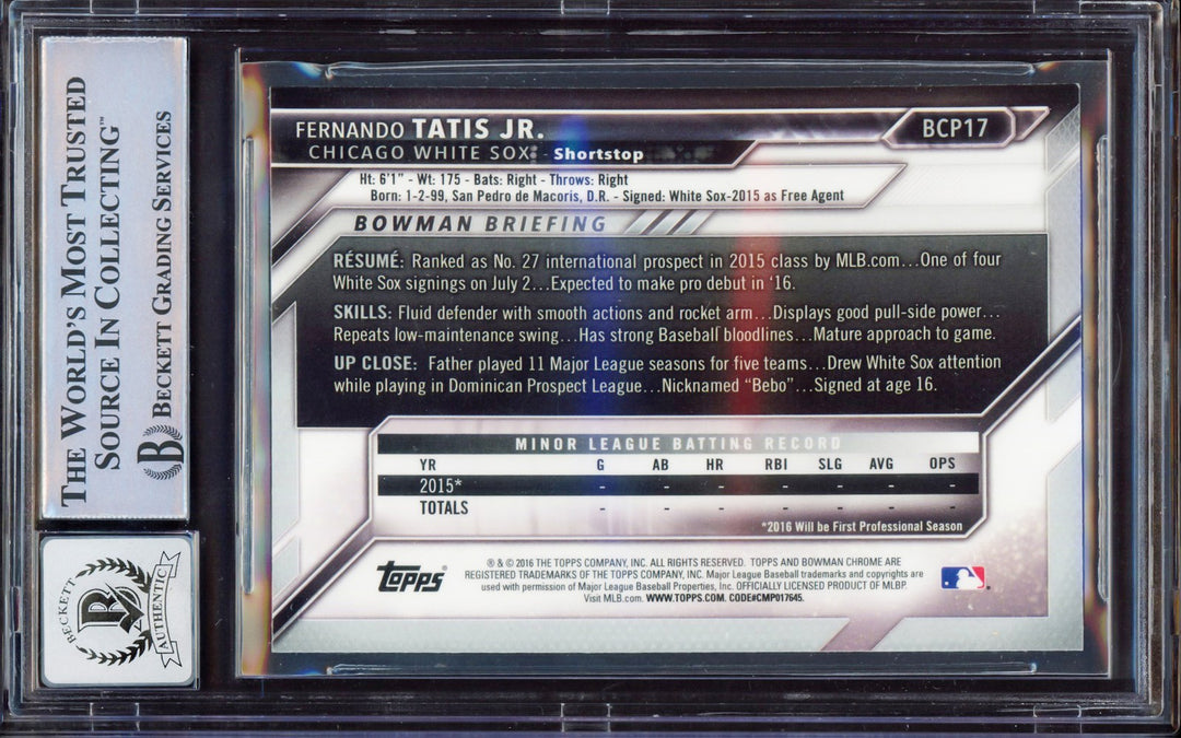 Fernando Tatis Jr Auto 2016 Bowman Chrome Prospect RC BCP17 BGS 8 Sig 10 BAS