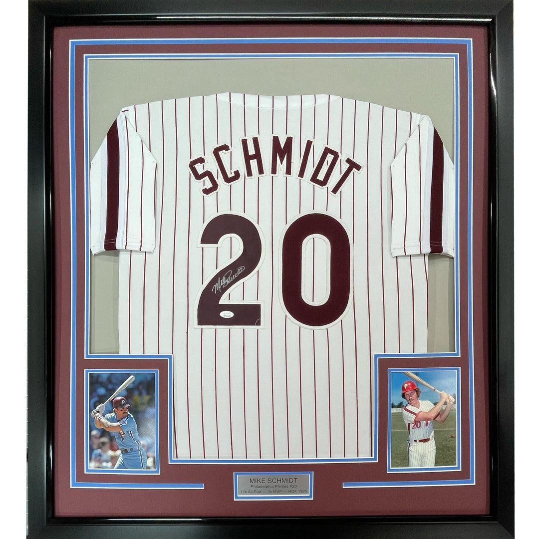 FRAMED Signed MIKE SCHMIDT 35x39 Philly Pinstripe Jersey JSA COA