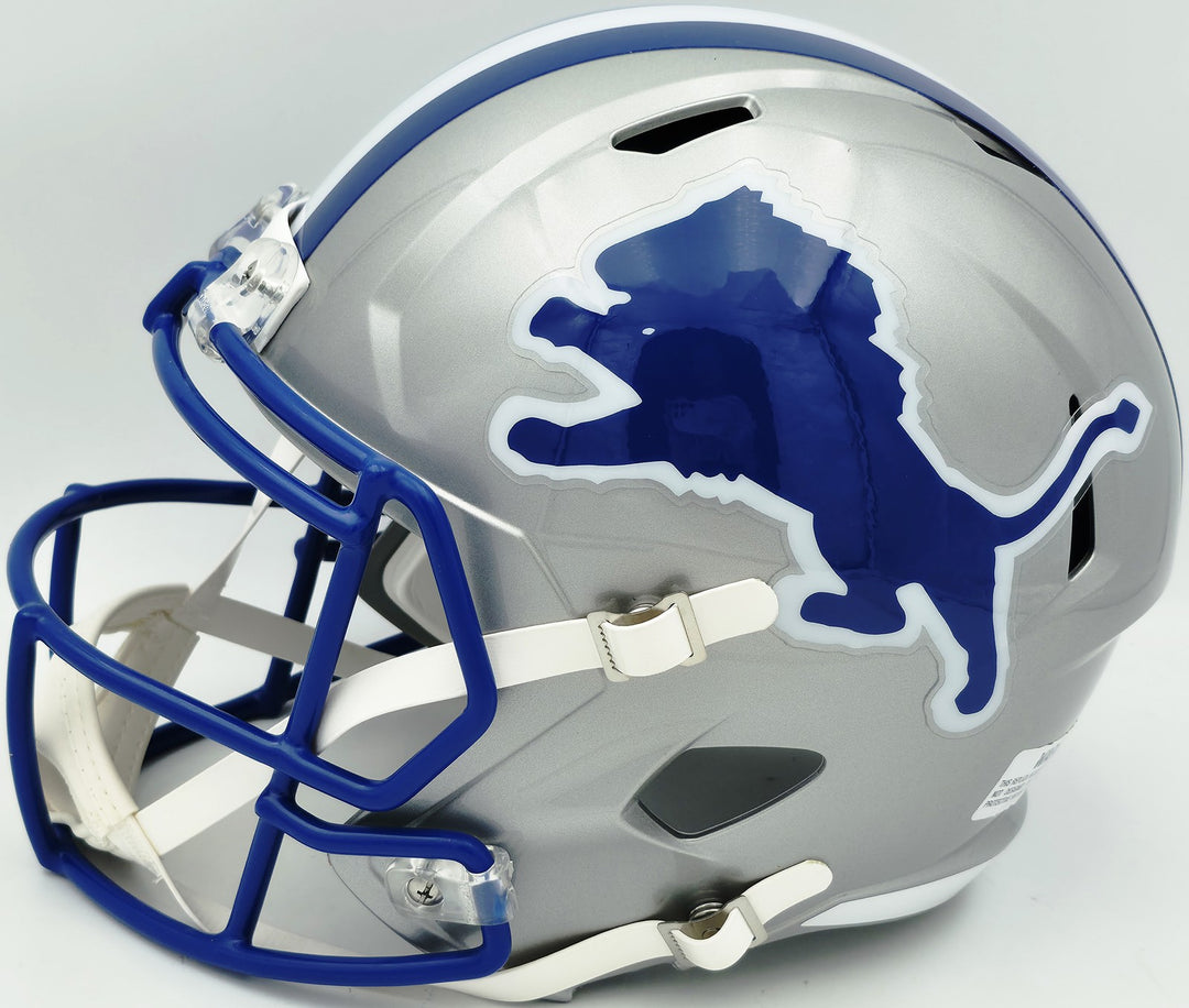 Barry Sanders Auto Lions Silver Throwback Full Size Speed Replica Helmet Beckett