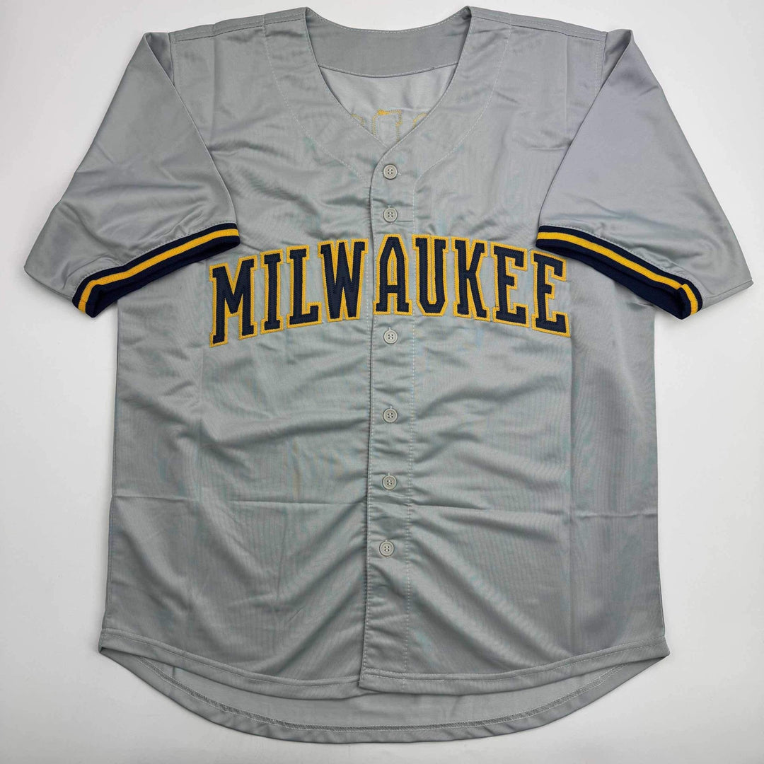 Autographed/Signed Jacob Misiorowski Milwaukee Grey Baseball Jersey JSA COA