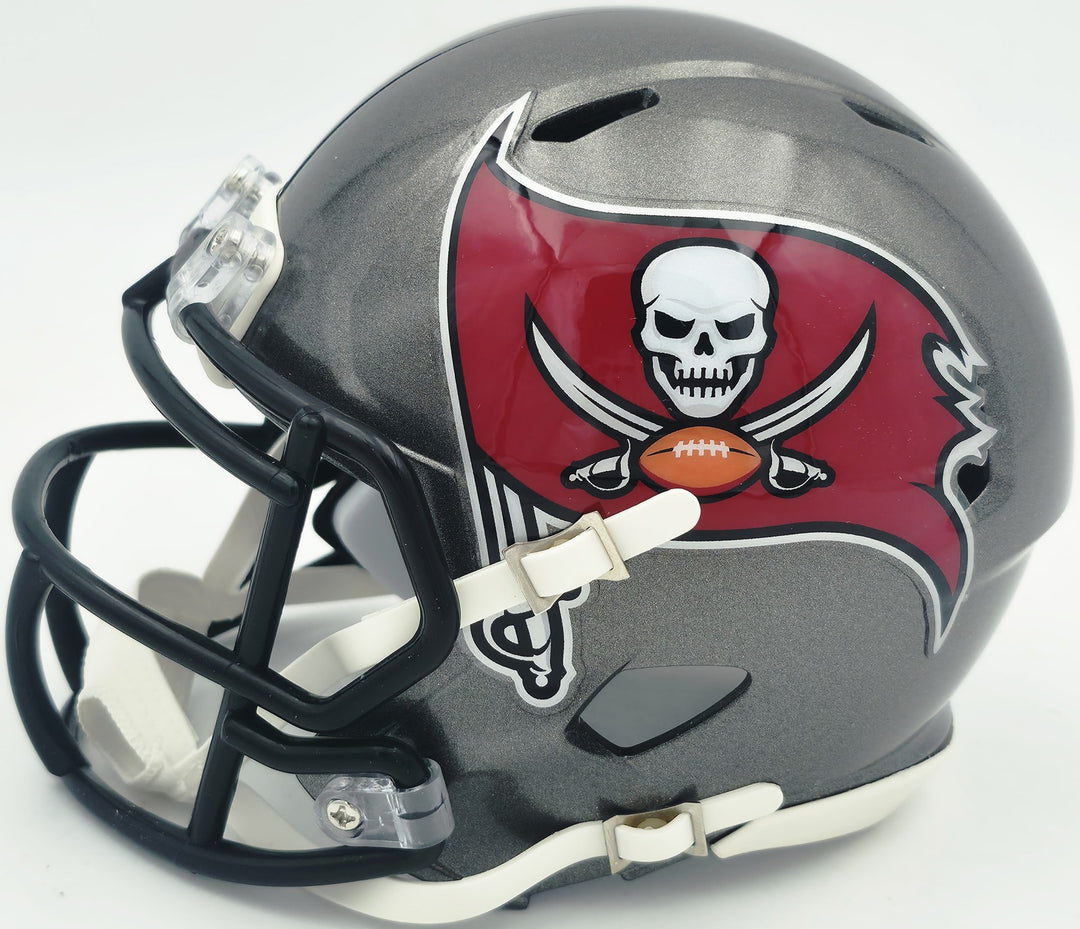 Tez Johnson Auto Buccaneers Silver Speed Mini Helmet (Smudged) JSA Witness