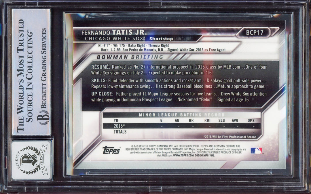 Fernando Tatis Jr. Signed 2016 Bowman Chrome Prospect RC #BCP17 San Diego