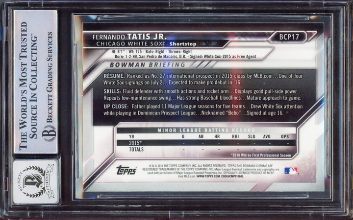 Fernando Tatis Jr. Signed 2016 Bowman Chrome Prospect RC #BCP17 San Diego