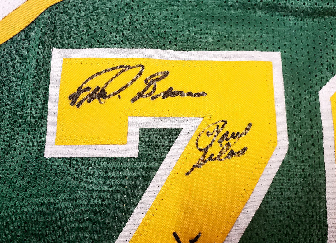 1978-79 NBA Champ Supersonics Auto Green Jersey 8 Sig Fred Brown Gus Williams