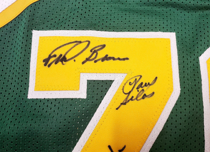 1978-79 NBA Champ Supersonics Auto Green Jersey 8 Sig Fred Brown Gus Williams