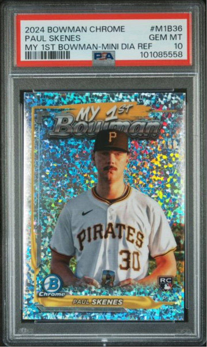 Graded 2024 Bowman Chrome Paul Skenes #M1B36 1st Mini Diamond Rookie Card PSA 10