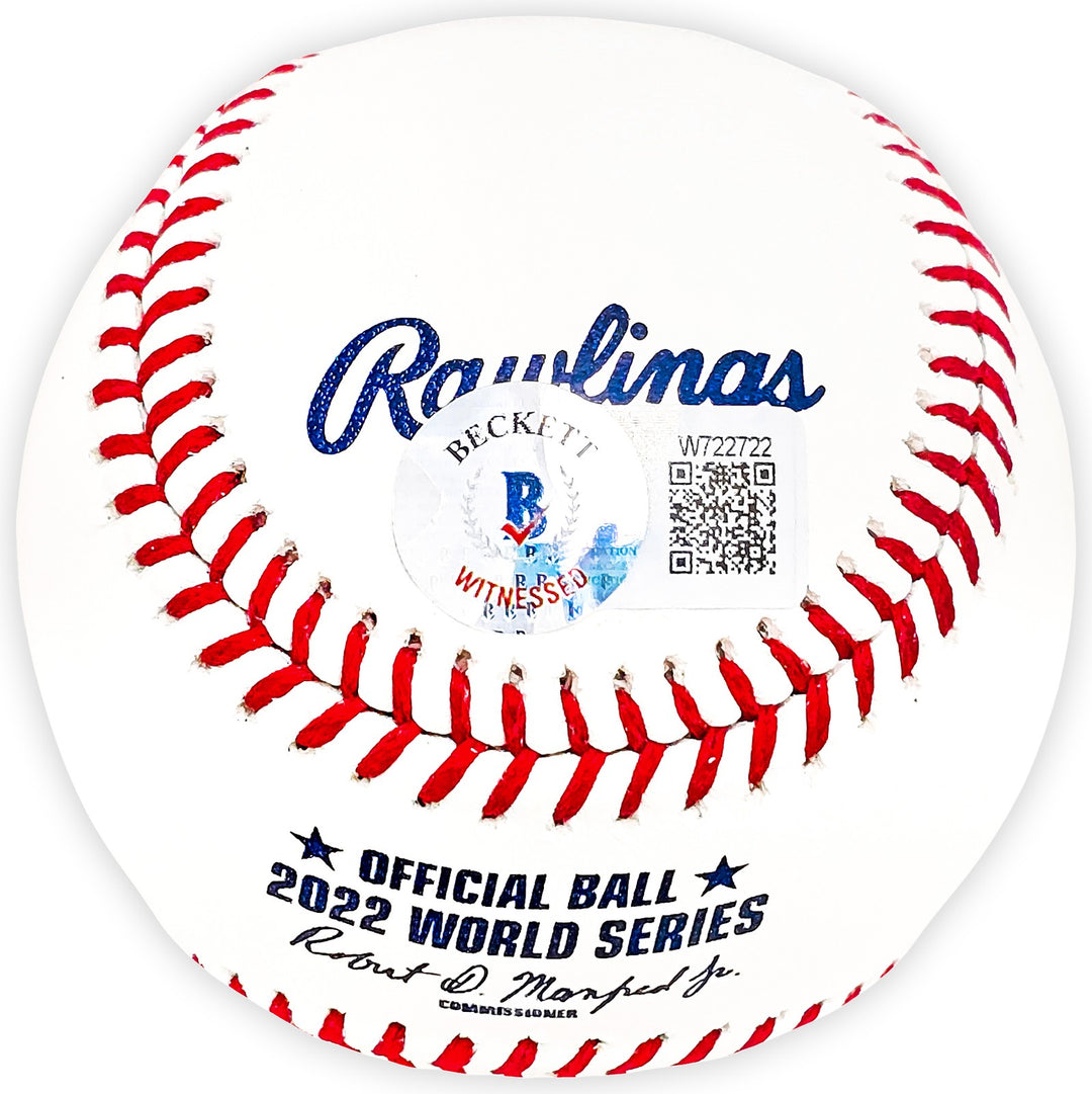 Rafael Montero Signed 2022 WS Logo MLB Baseball Astros Beckett Wit