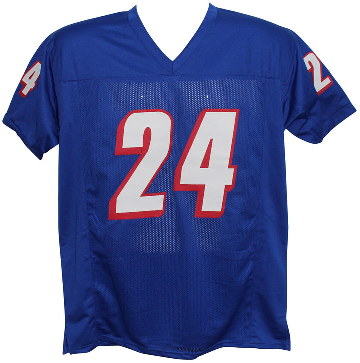 Ty Law Autographed/Signed Pro Style Blue XL Jersey HOF Beckett 35675