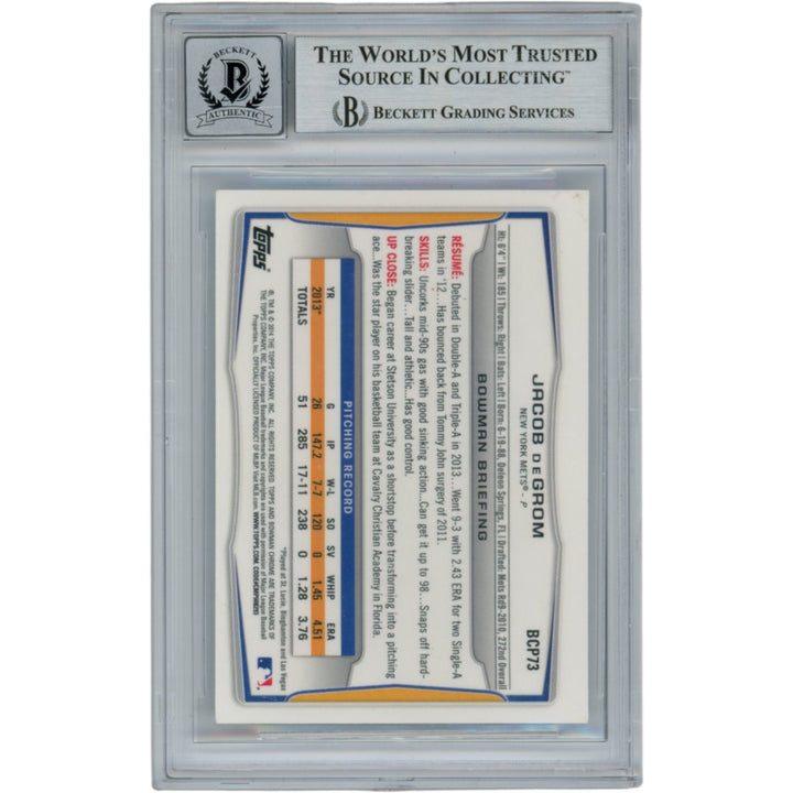 Jacob deGrom Autographed 2014 Bowman Chrome Prospects #BCP73 Card Beckett 54572