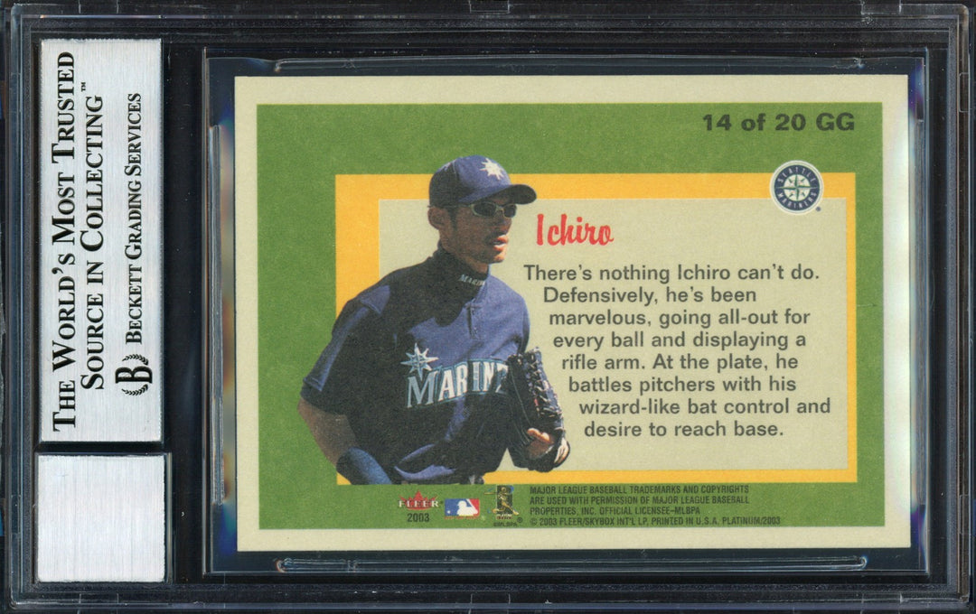 Ichiro Suzuki Signed 2003 Fleer Platinum Guts and Glory Card 14 Auto 10 Beckett