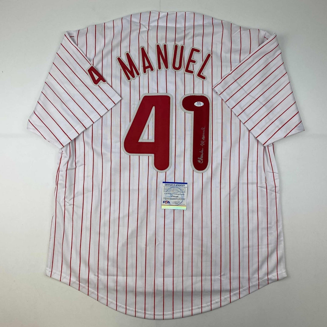 Autographed/Signed Charlie Manuel Philadelphia Pinstripe Jersey PSA/DNA COA