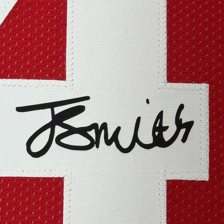 Framed Facsimile Autographed Jeremiah Smith 35x39 Red Reprint Laser Auto Jersey