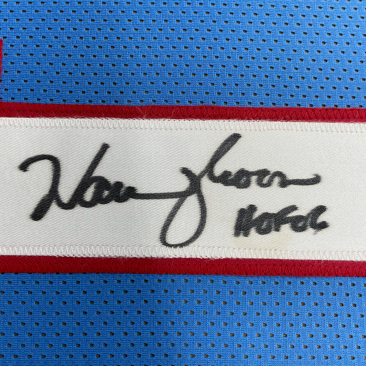 FRAMED Autographed/Signed WARREN MOON HOF 06 33x42 Houston Blue Jersey JSA COA
