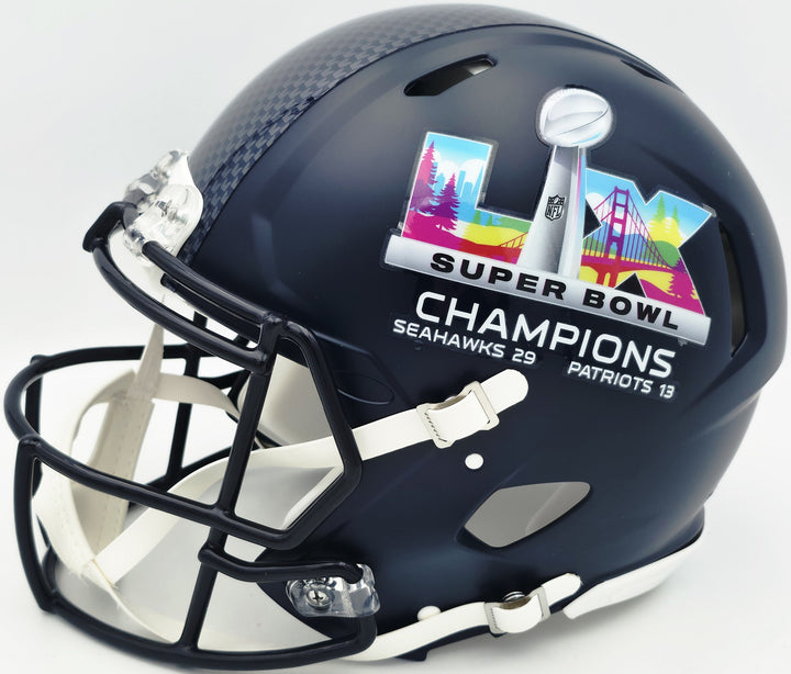 Kenneth Walker III Auto Seahawks Blue Full Sz SB LX Champions Logo Speed Helmet