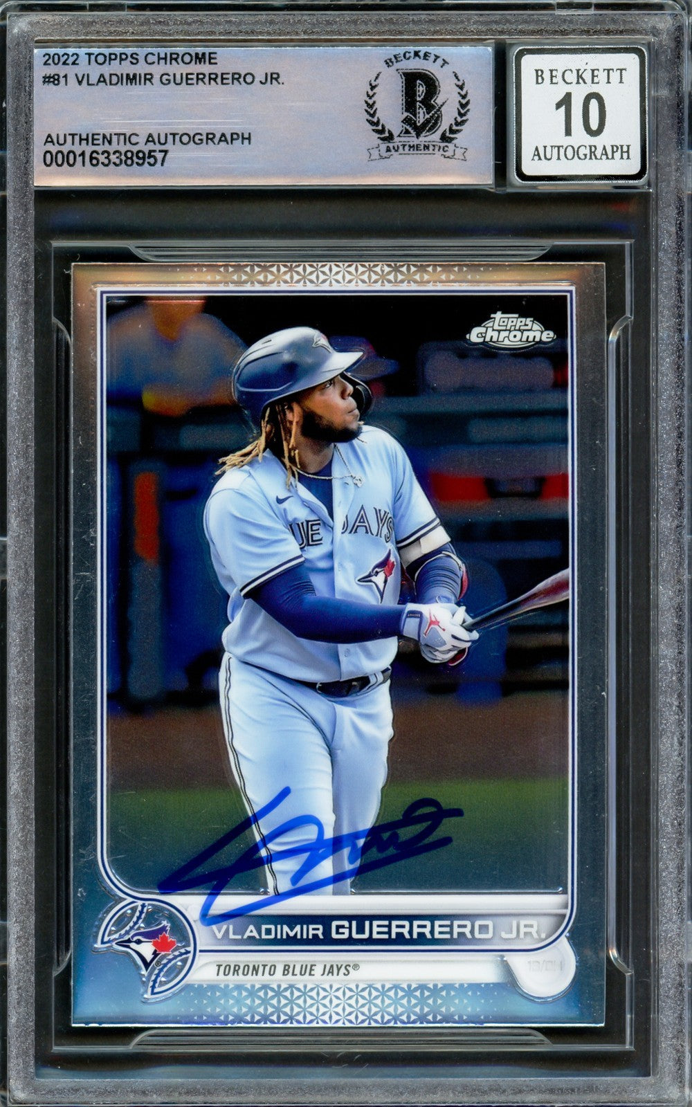 Vladimir Guerrero Jr. Auto 2022 Topps Chrome Card 81 Blue Jays Auto 10 Beckett