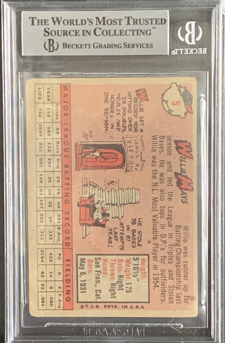 Willie Mays 1958 Topps #5 Original Signed In 1958 Vintage Auto Bas Coa Beckett