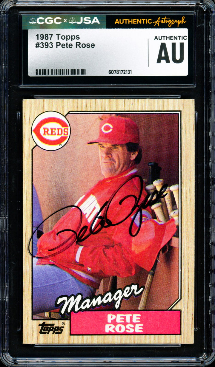 Pete Rose Autographed Signed 1987 Topps Card 393 Cincinnati Reds CGC x JSA