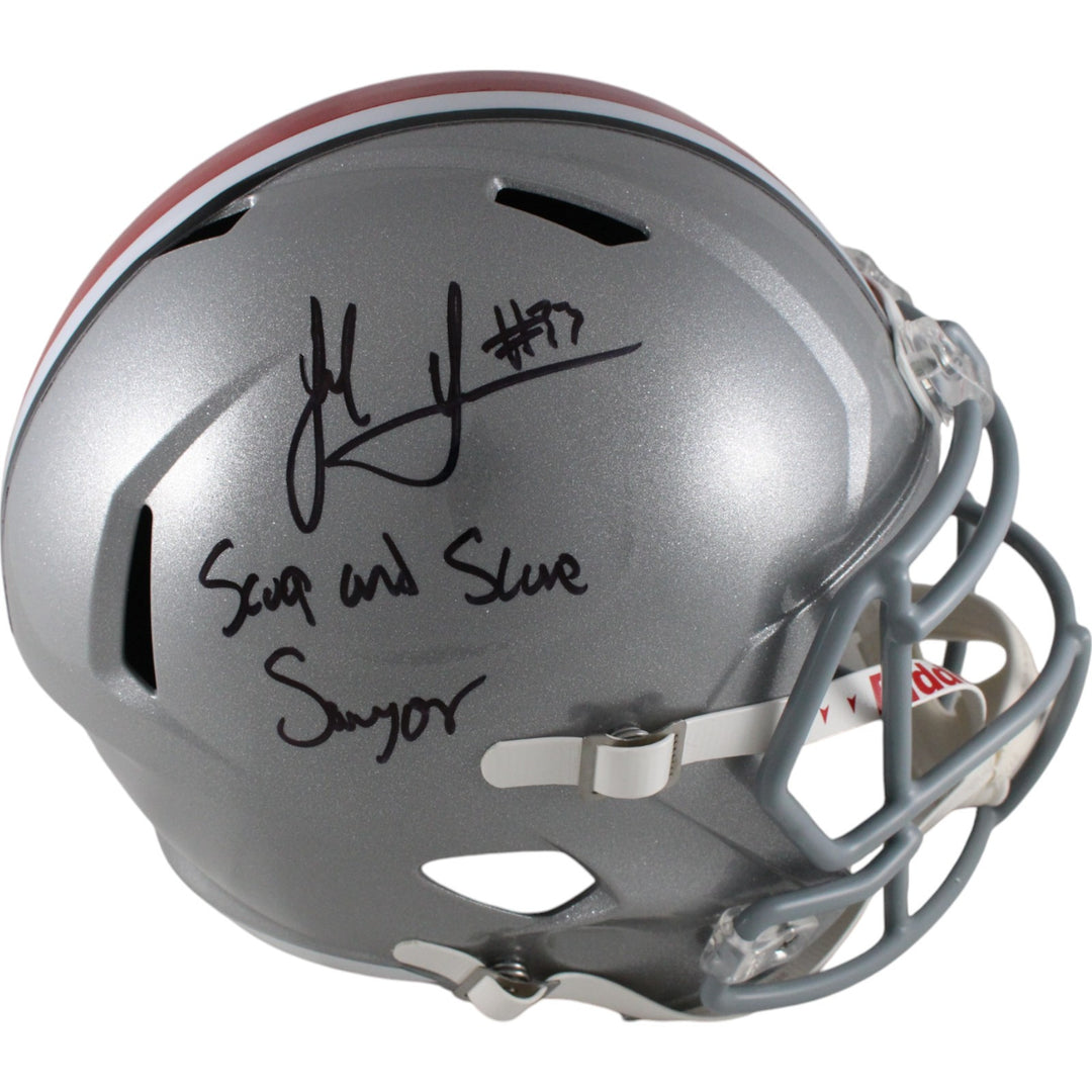 Jack Sawyer Signed Ohio State Buckeyes F/S Helmet Scoop and Score Beckett 49637