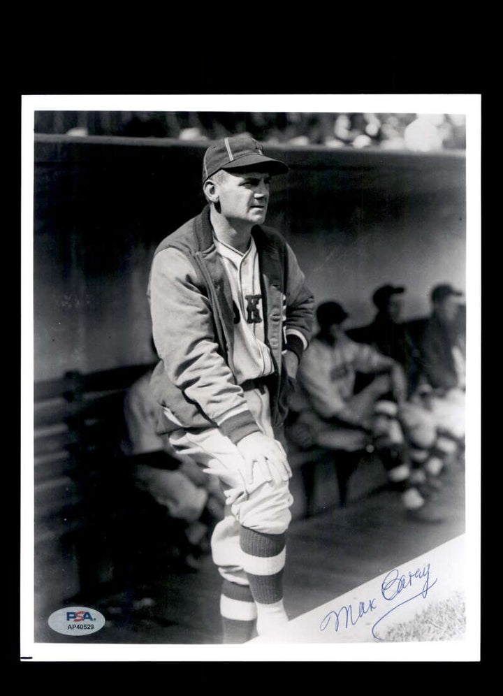 Max Carey PSA DNA Signed 8x10 Photo Autograph