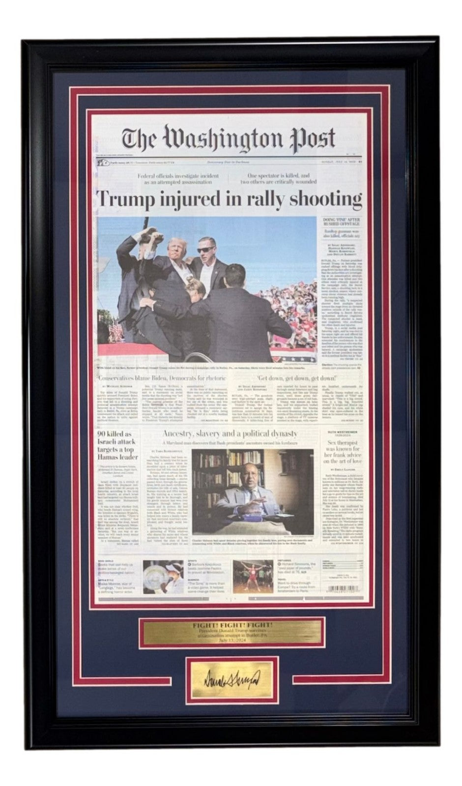 Donald Trump Framed Assassination Attempt Newspaper w/ Laser Engraved Auto