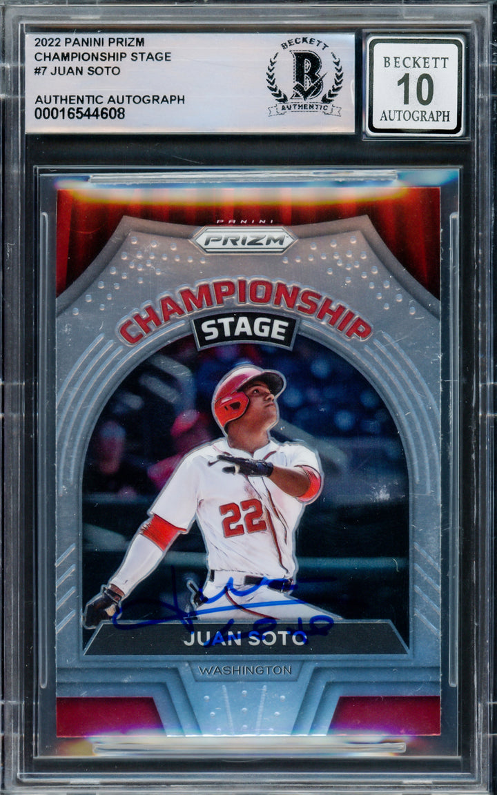 Juan Soto Signed 2022 Prizm Championship Stage Card CS-7 Mets Sig 10 Beckett