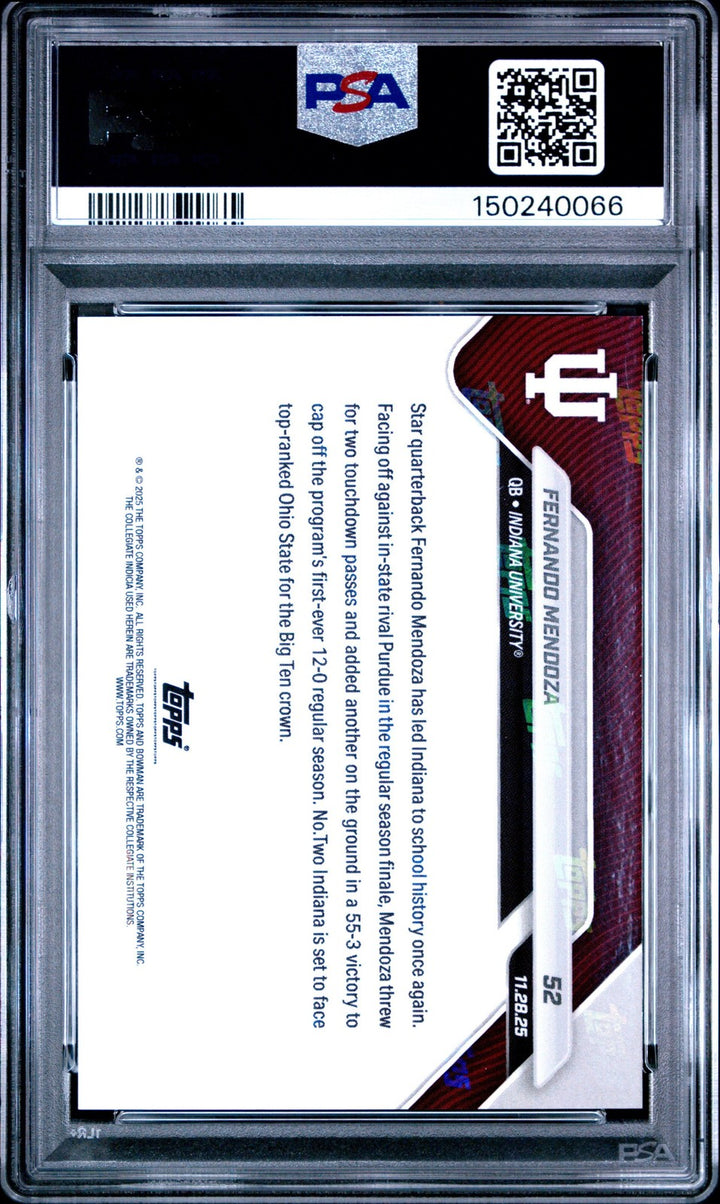 Graded 2025 Topps Bowman U Now Fernando Mendoza #52 Rookie RC Card PSA 10 Mint