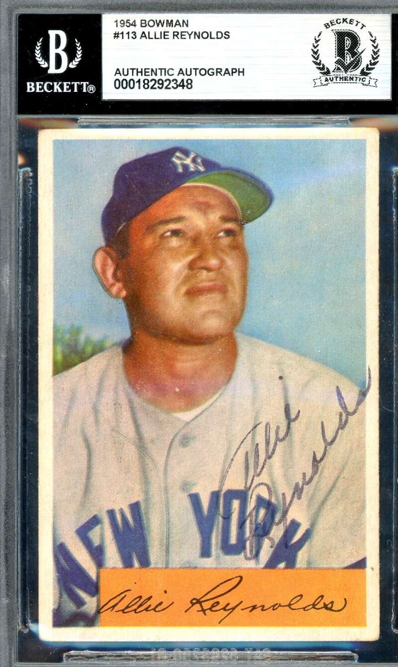 Allie Reynolds Beckett BAS Vintage Signed 1954 Bowman Autograph