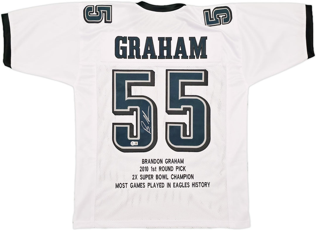 Eagles Brandon Graham Auto Signed White Super Bowl Stats Jersey Beckett Witness