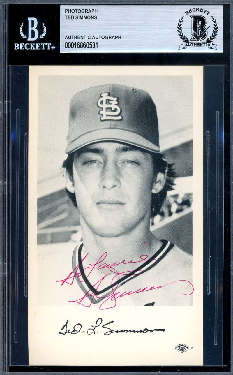 Ted Simmons Beckett BAS Signed Vintage 1970's Team Issued Photo Autograph 1
