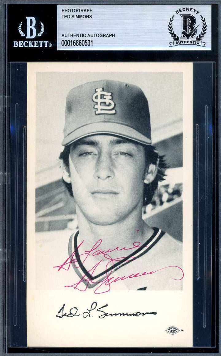 Ted Simmons Beckett BAS Signed Vintage 1970's Team Issued Photo Autograph 1