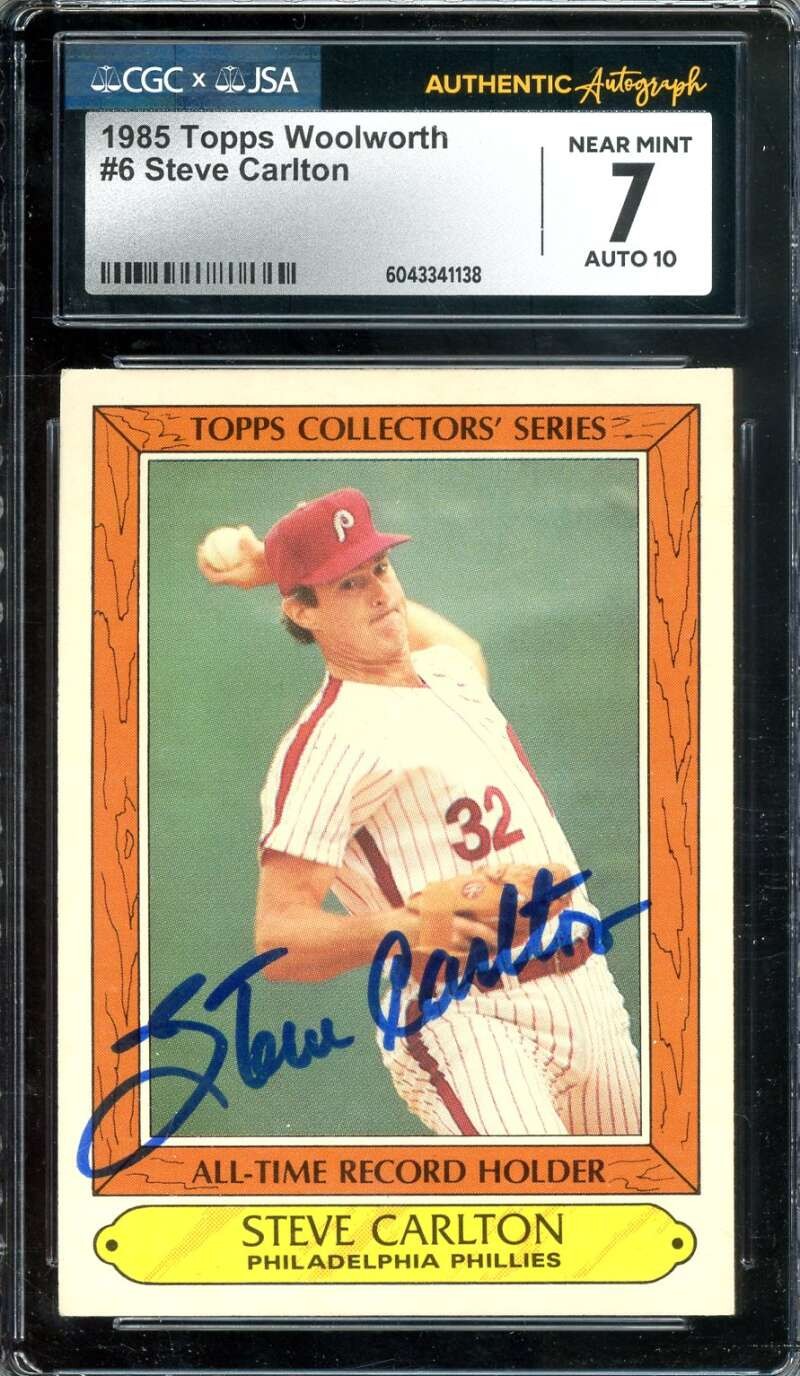 Steve Carlton Gem Mint 10 CGC JSA Coa Signed 1985 Topps Woolworth Autograph