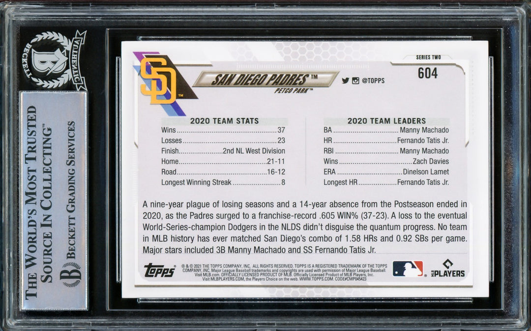 Fernando Tatis Jr. Autographed 2021 Topps Card #604 Padres Beckett #15782267