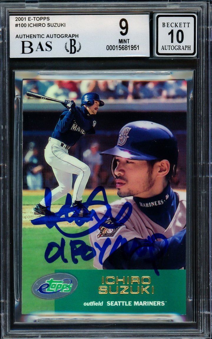 Ichiro Suzuki Auto 2001 eTopps RC 100 Mariners BGS 9 Auto 10 01 ROY/MVP Beckett