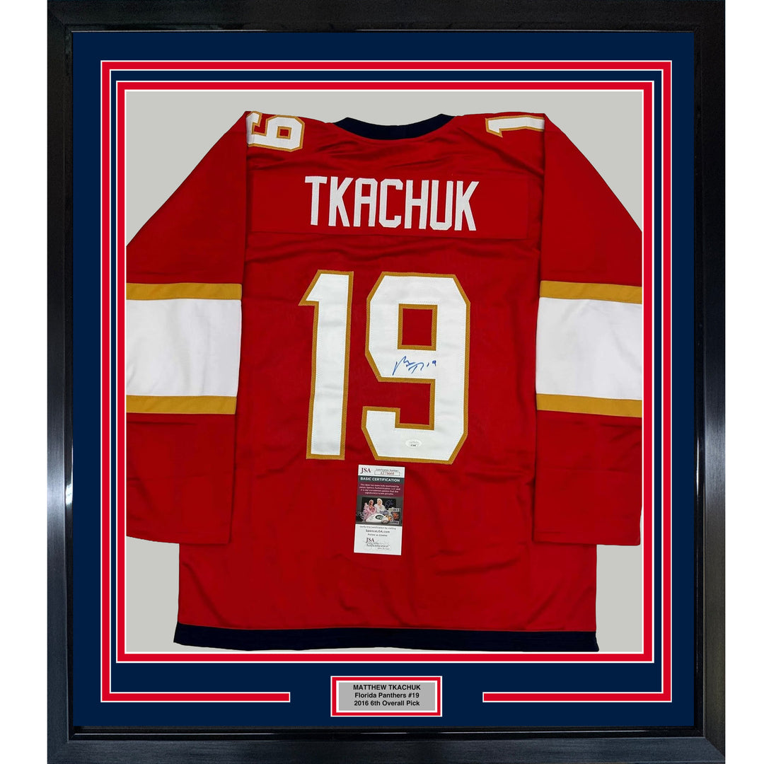 Framed Autographed/Signed Matthew Tkachuk 35x39 Florida Red Jersey JSA COA