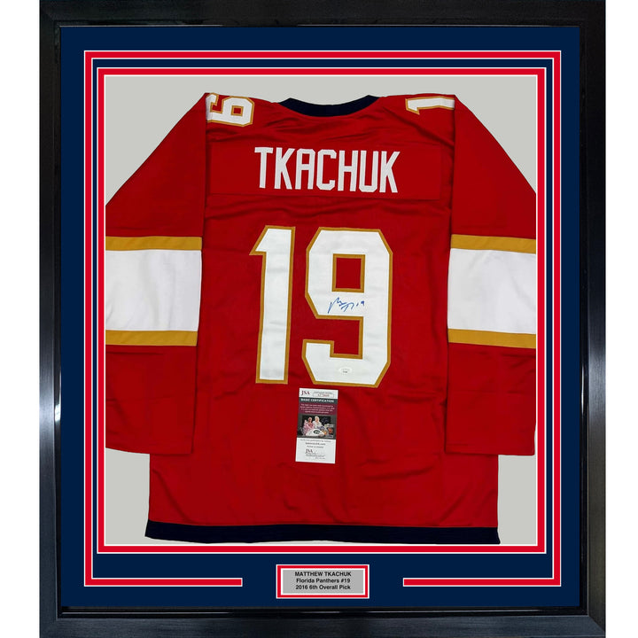 Framed Autographed/Signed Matthew Tkachuk 35x39 Florida Red Jersey JSA COA