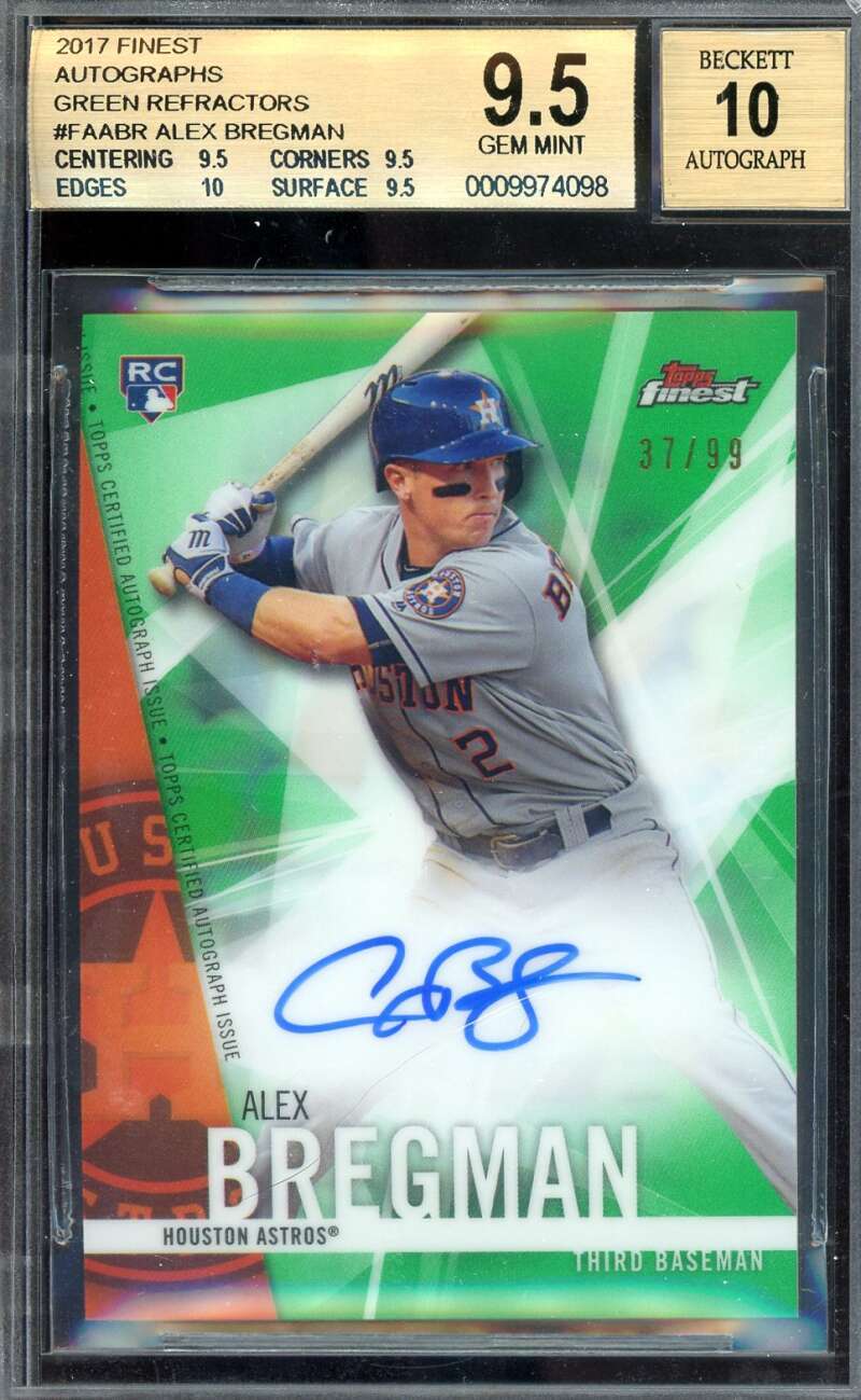 Alex Bregman Gem Mint 10 BAS Beckett 2017 Topps Finest Rookie Green Refractor