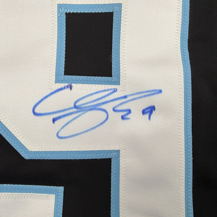 Autographed/Signed Clayton Keller Utah Black Hockey Jersey Beckett BAS COA