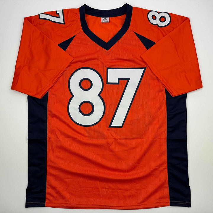 Autographed/Signed Ed McCaffrey 2x SB Champs Denver Orange Jersey BAS COA