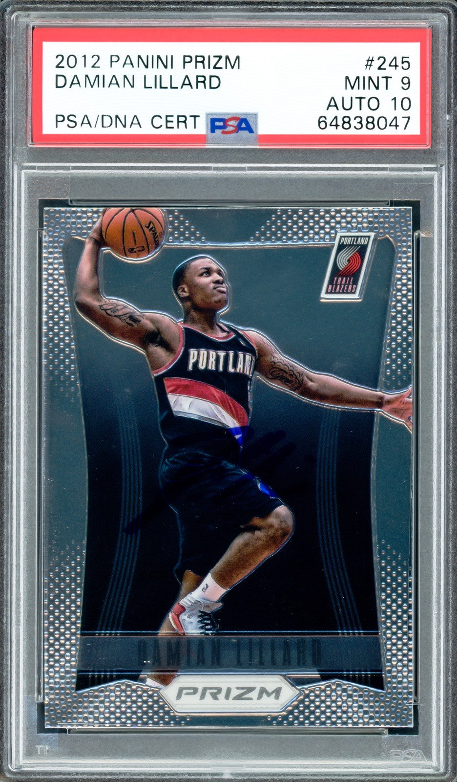 Damian Lillard Signed 2012-13 Panini Prizm RC 245 PSA 9 Sig 10 On Card PSA/DNA