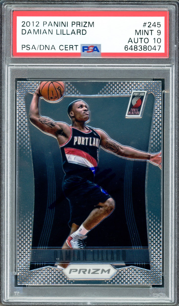 Damian Lillard Signed 2012-13 Panini Prizm RC 245 PSA 9 Sig 10 On Card PSA/DNA